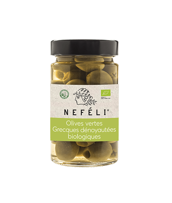 Olives vertes Grecques dénoyautées biologiques
