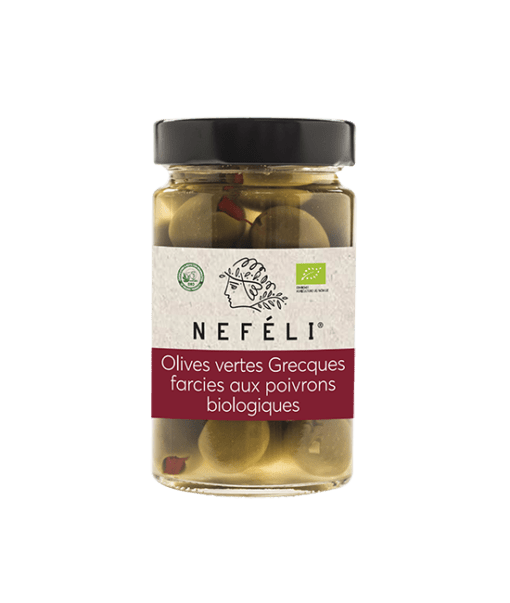 Olives vertes Grecques farcies aux poivrons biologiques