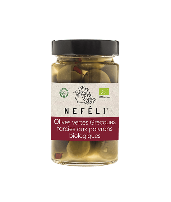 Olives vertes Grecques farcies aux poivrons biologiques